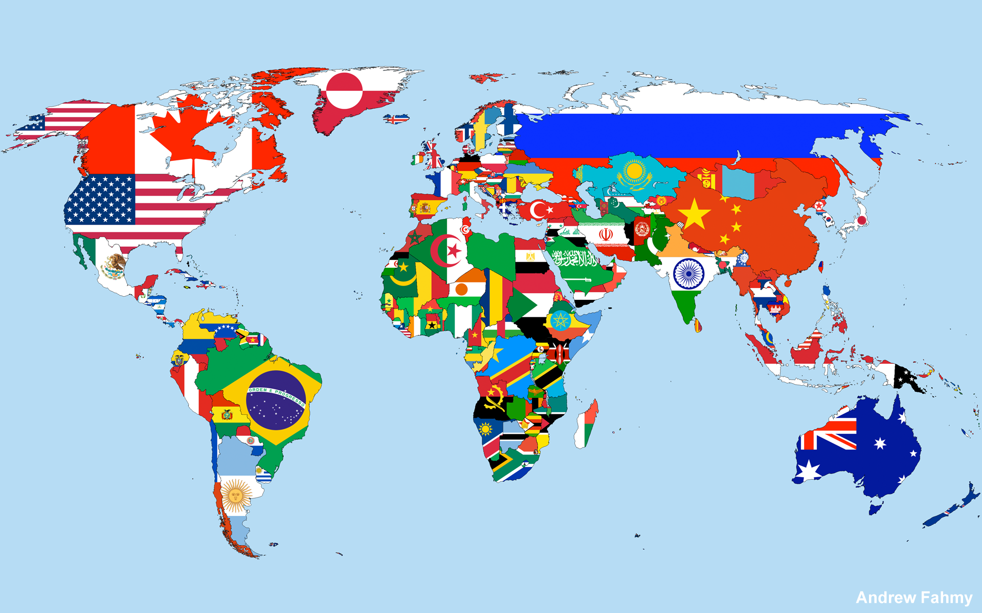 Une carte du monde où chaque pays est représenté par son drapeau.