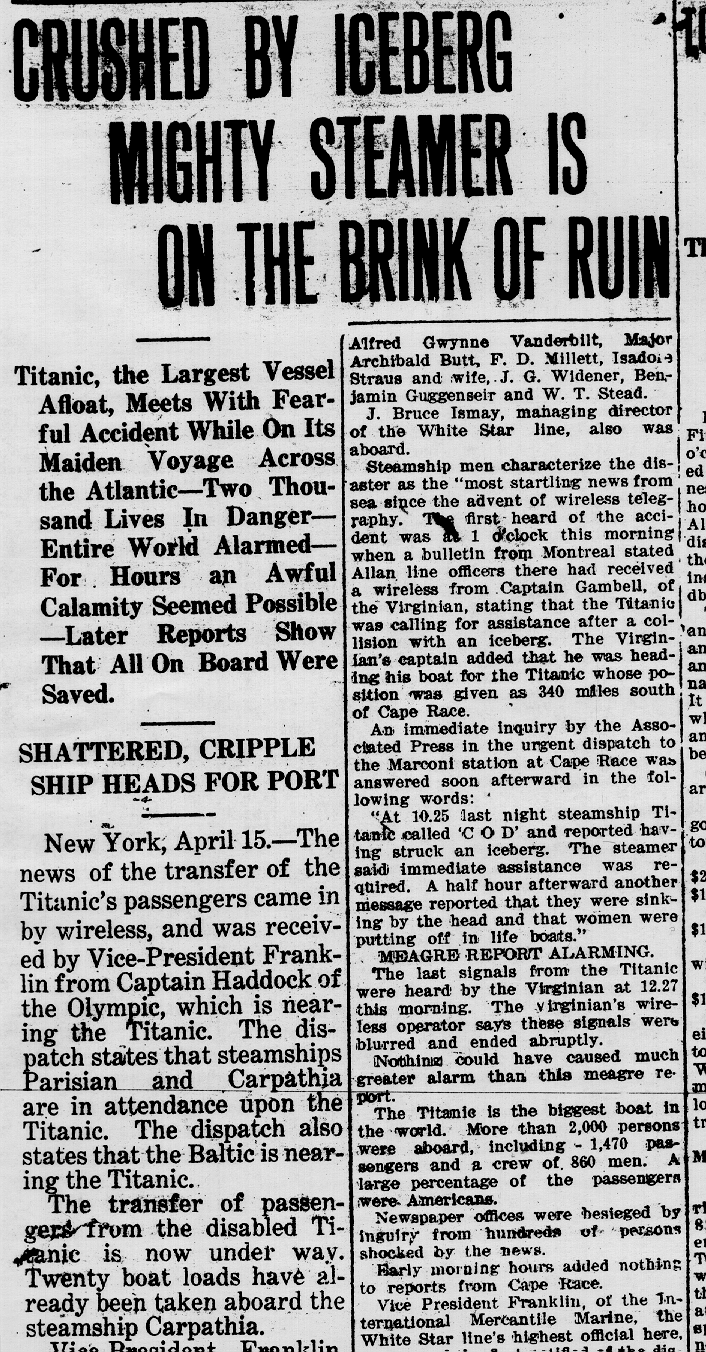 The 15 April 1912 the press announced the Titanic disaster Titanic newspapers newspaper news coverage fail 07 titanic journaux presse newspaper couverture fail 07 Le 15 Avril 1912 la presse annonce la catastrophe du Titanic histoire featured