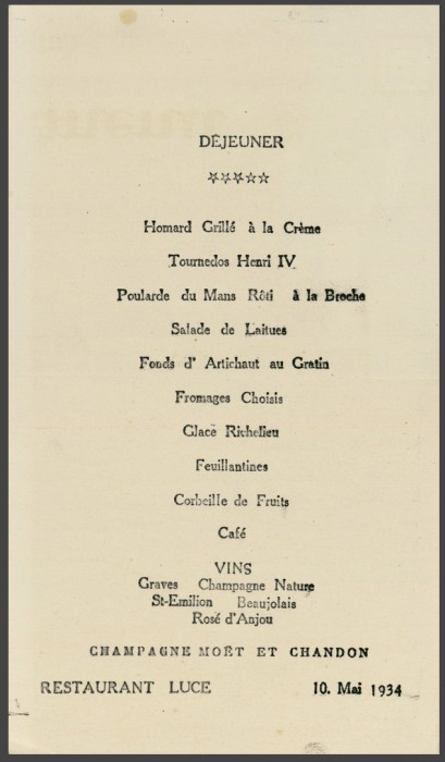 Déjeuner Restaurant Luce - 1934 - Bibliothèque municipale de Dijon