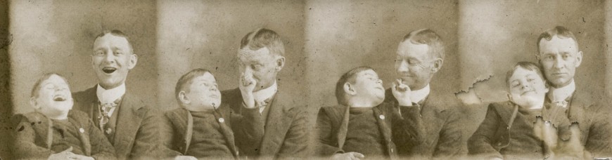 Strip photos of a man and son playing