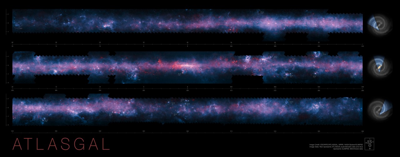 L'image complète de la voie lactée découpée en trois bandes