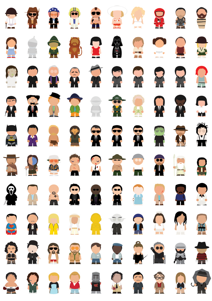 Personnages de films en icônes minimalistes