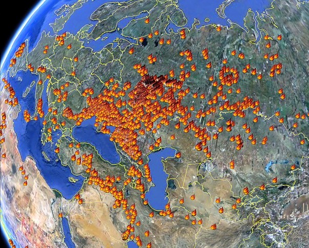 Carte de la Russie en feu