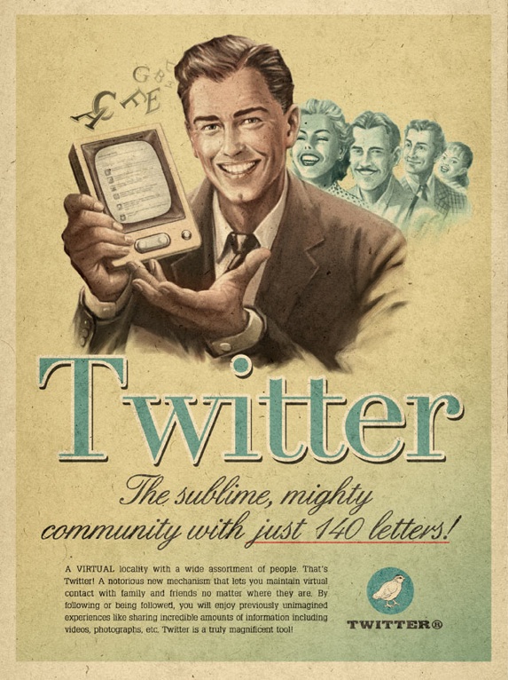 Publicités vintage pour Twitter, Facebook, Youtube et Skype