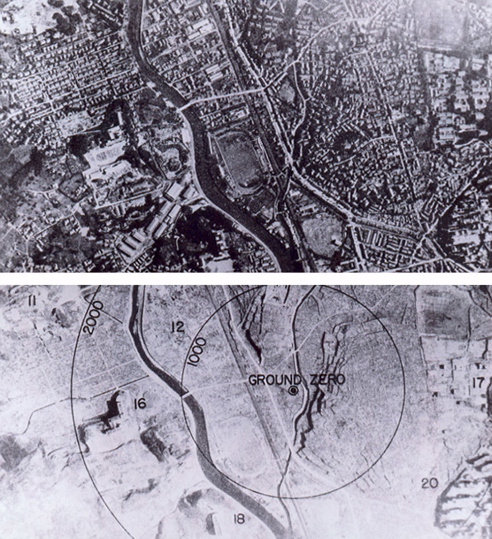 Nagasaki vu du ciel avant et après la bombe