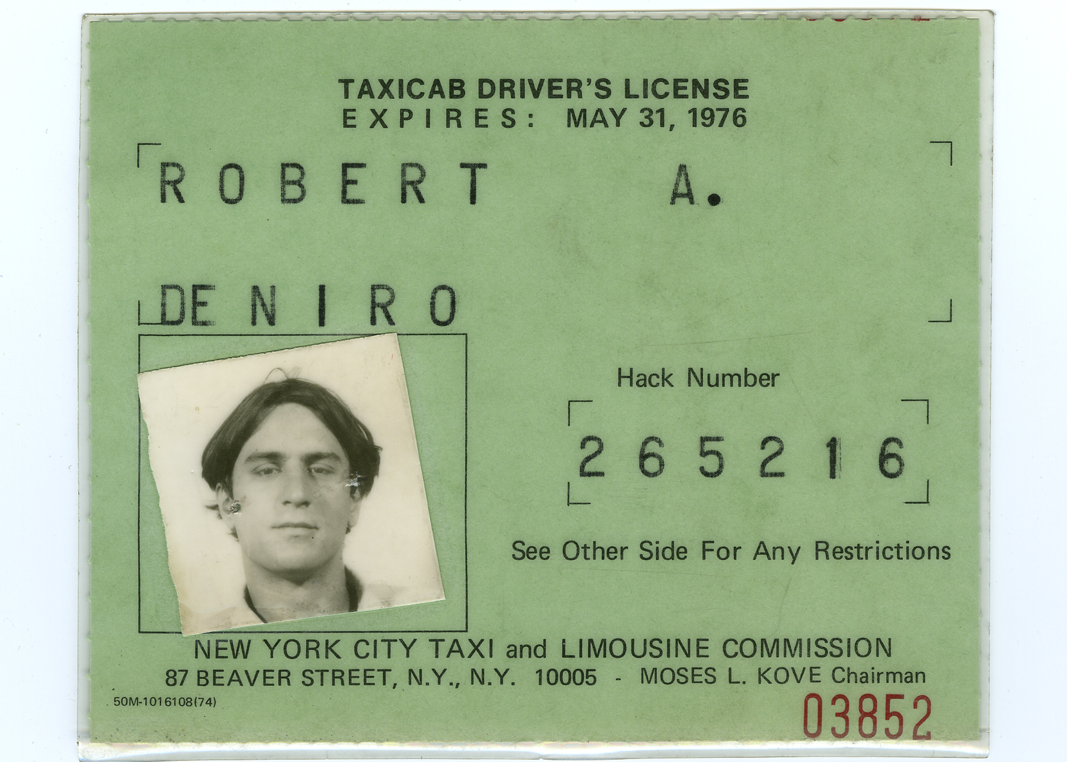 Licence de Taxi de Robert De Niro