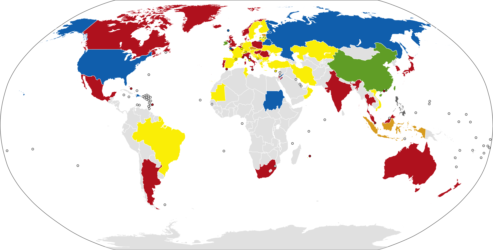 Carte mondiale de la couleur des boites à lettres