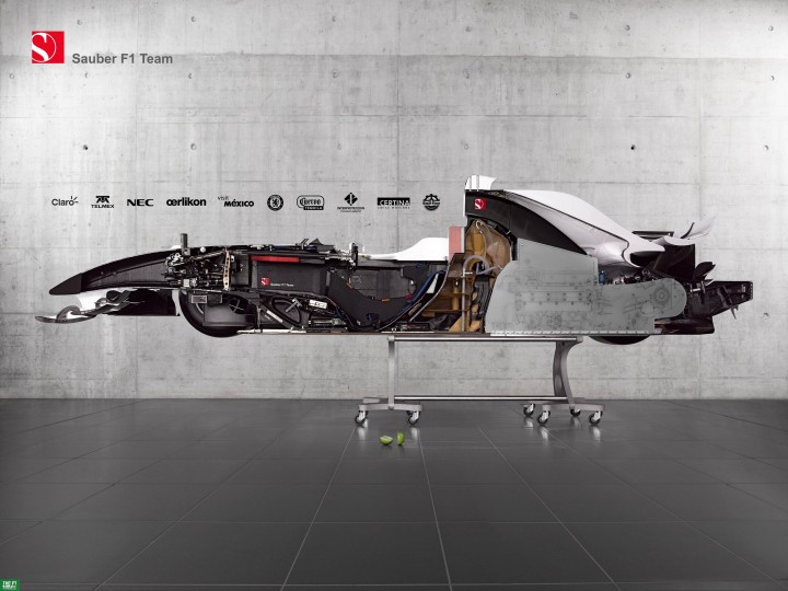 Une Formule 1 Sauber vue en coupe