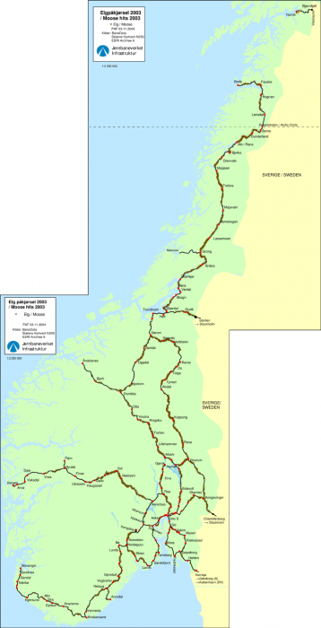 Carte des élans tués par des trains en Norvège