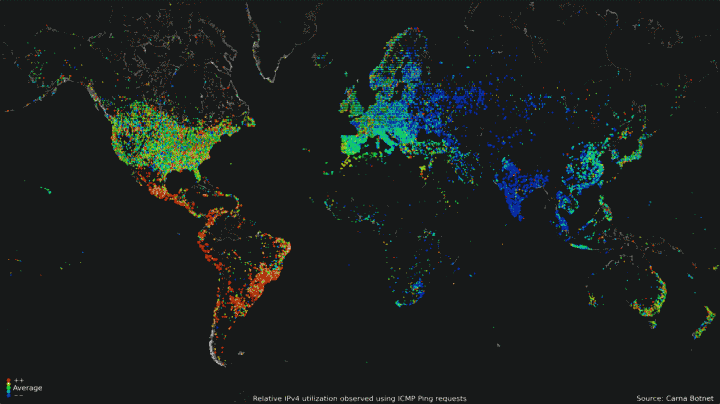 Carte des connections internet dans le monde