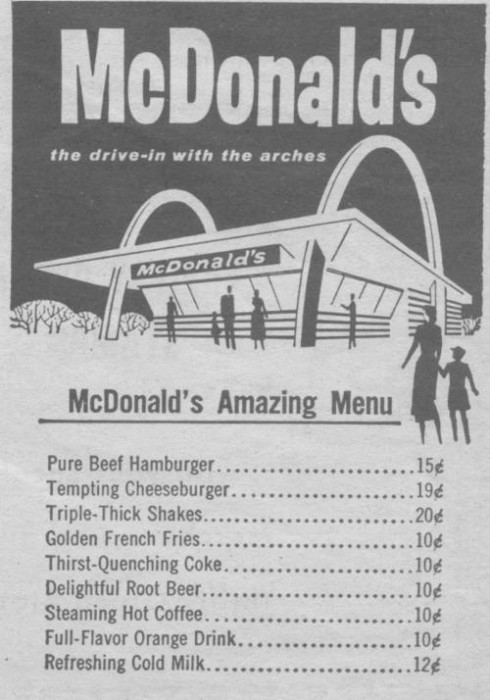 Le premier menu de Mc Donalds