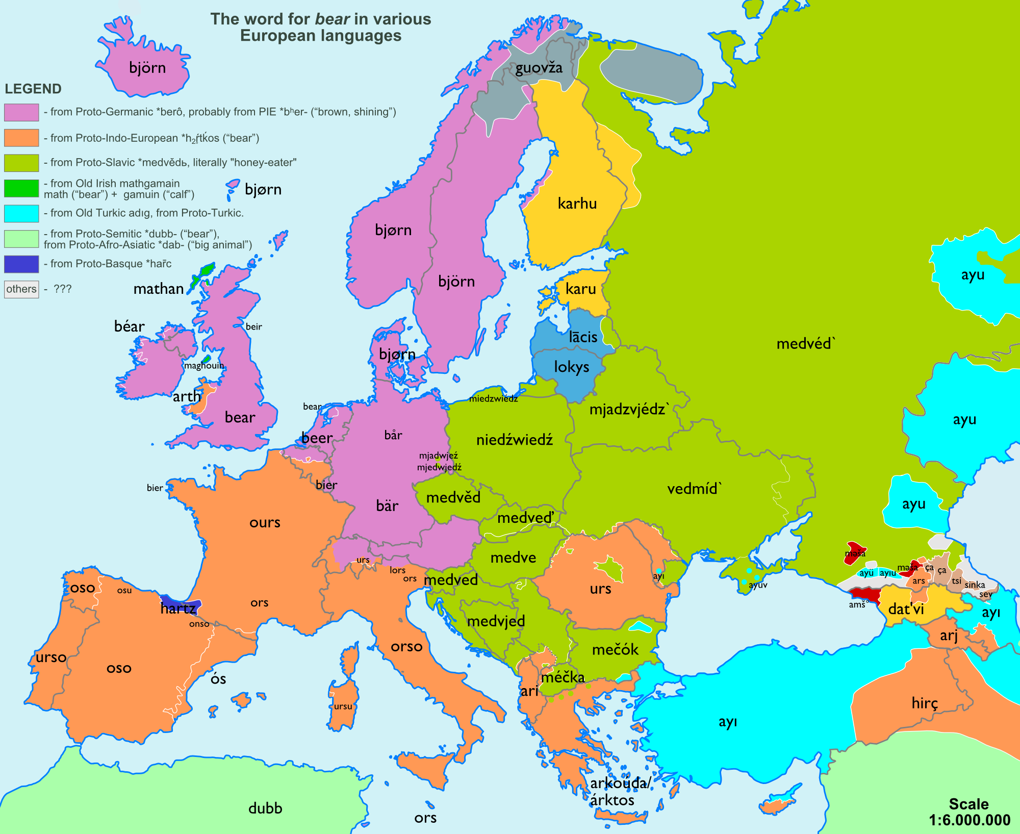 Cartes étymologiques de mots en Europe