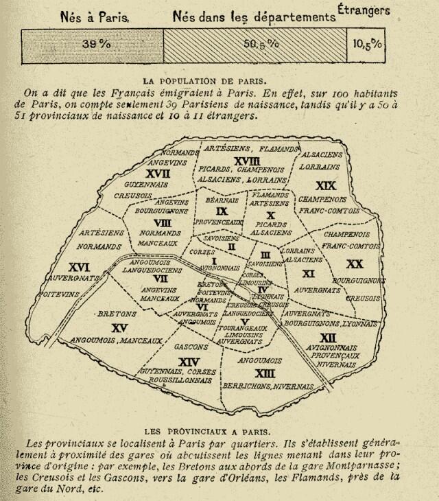Carte des provinciaux à Paris en 1920 par arrondissements