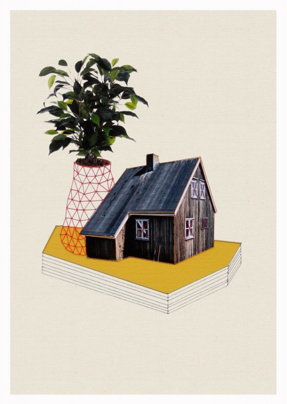 Maisons et plantes en collages