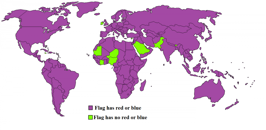 Les pays qui ont du rouge ou du bleu dans leurs drapeaux