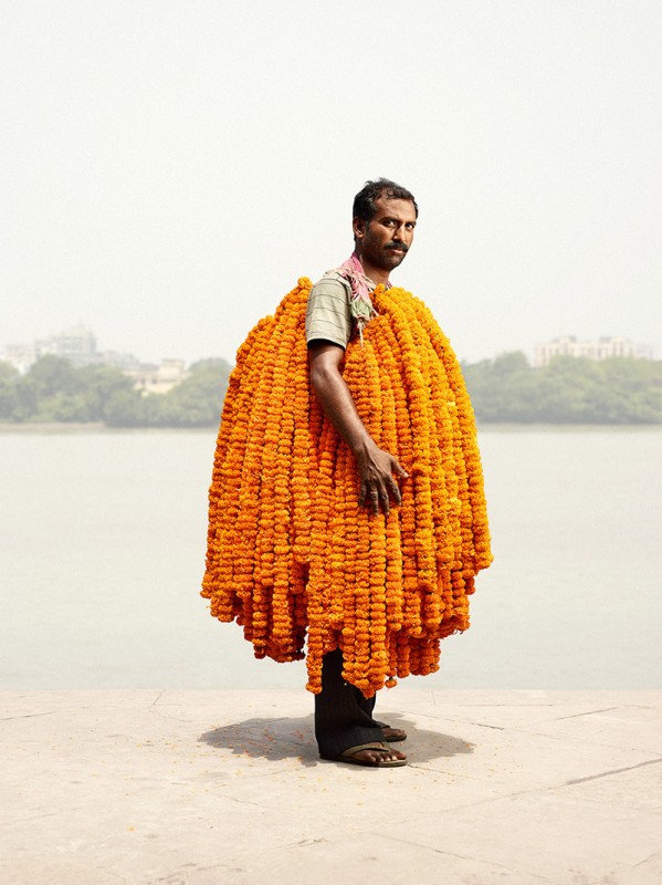 Portraits de vendeurs de fleurs à Calcutta