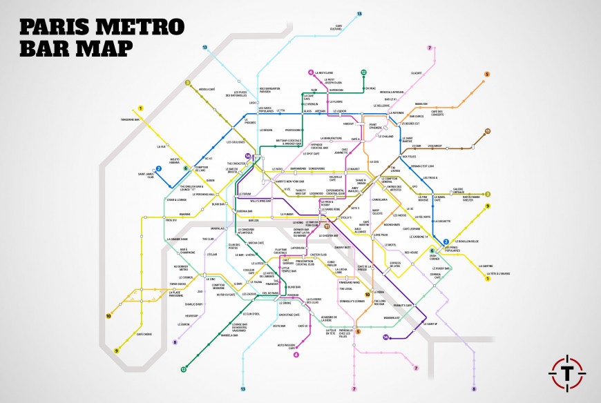 Carte de métro des bars de Paris