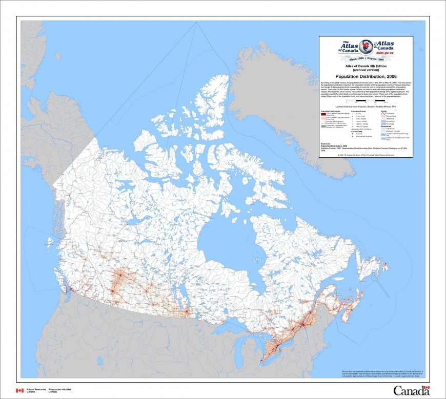 Moins d’1% des canadiens vivent dans le blanc de cette carte