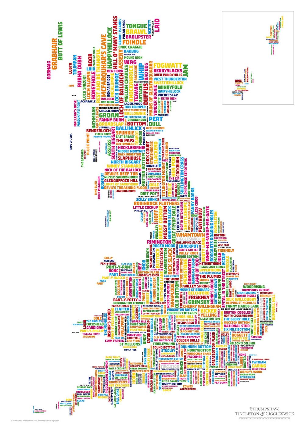 La carte du Royaume-Uni des lieux aux noms vulgaires