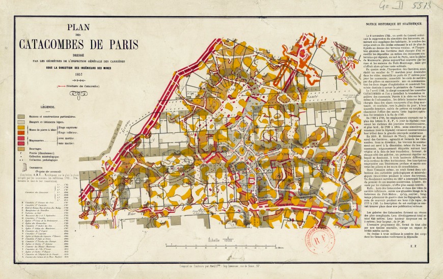 Plan des catacombes de Paris en 1857