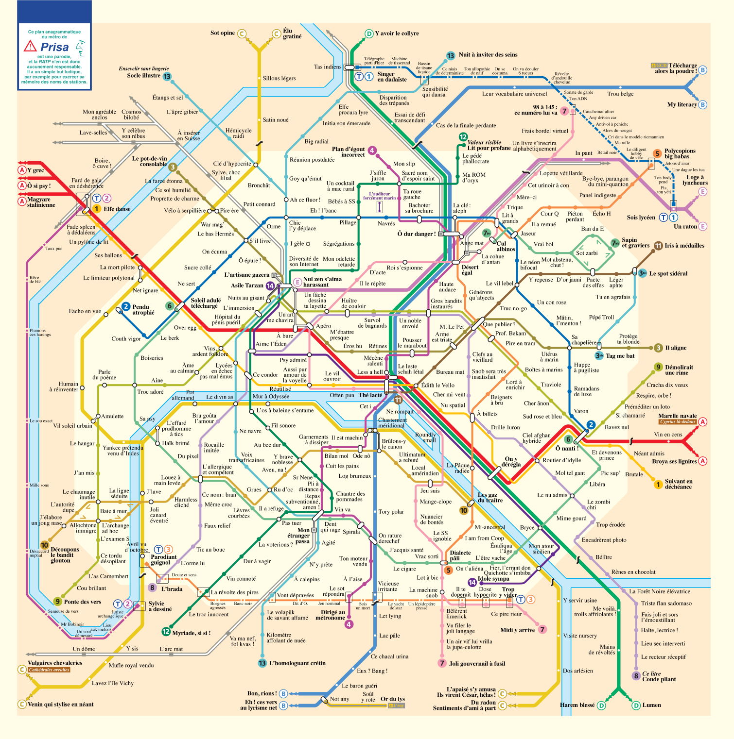 Le plan des stations du métro de Paris en anagrammes