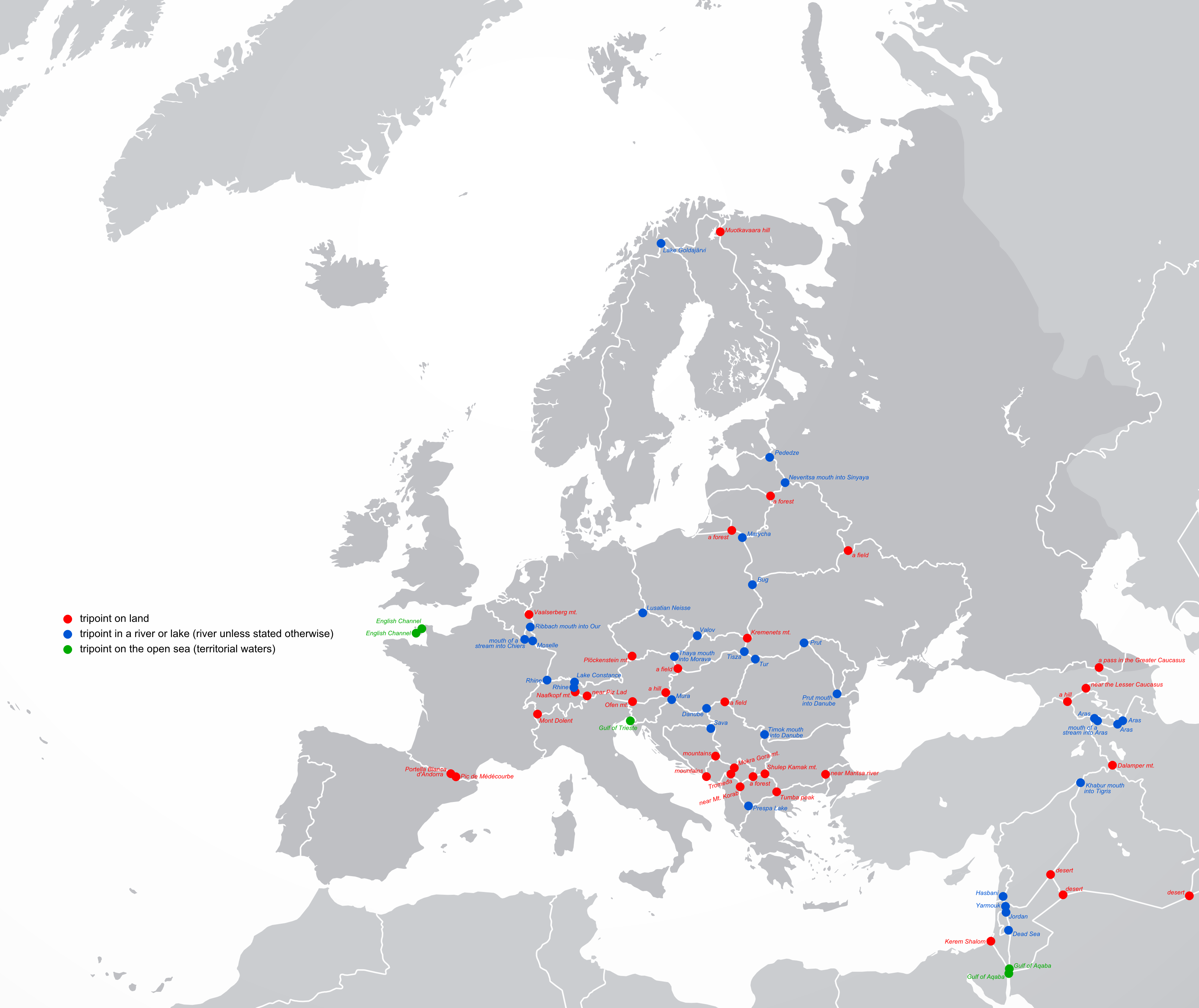 Une carte de toutes les triples frontières en Europe