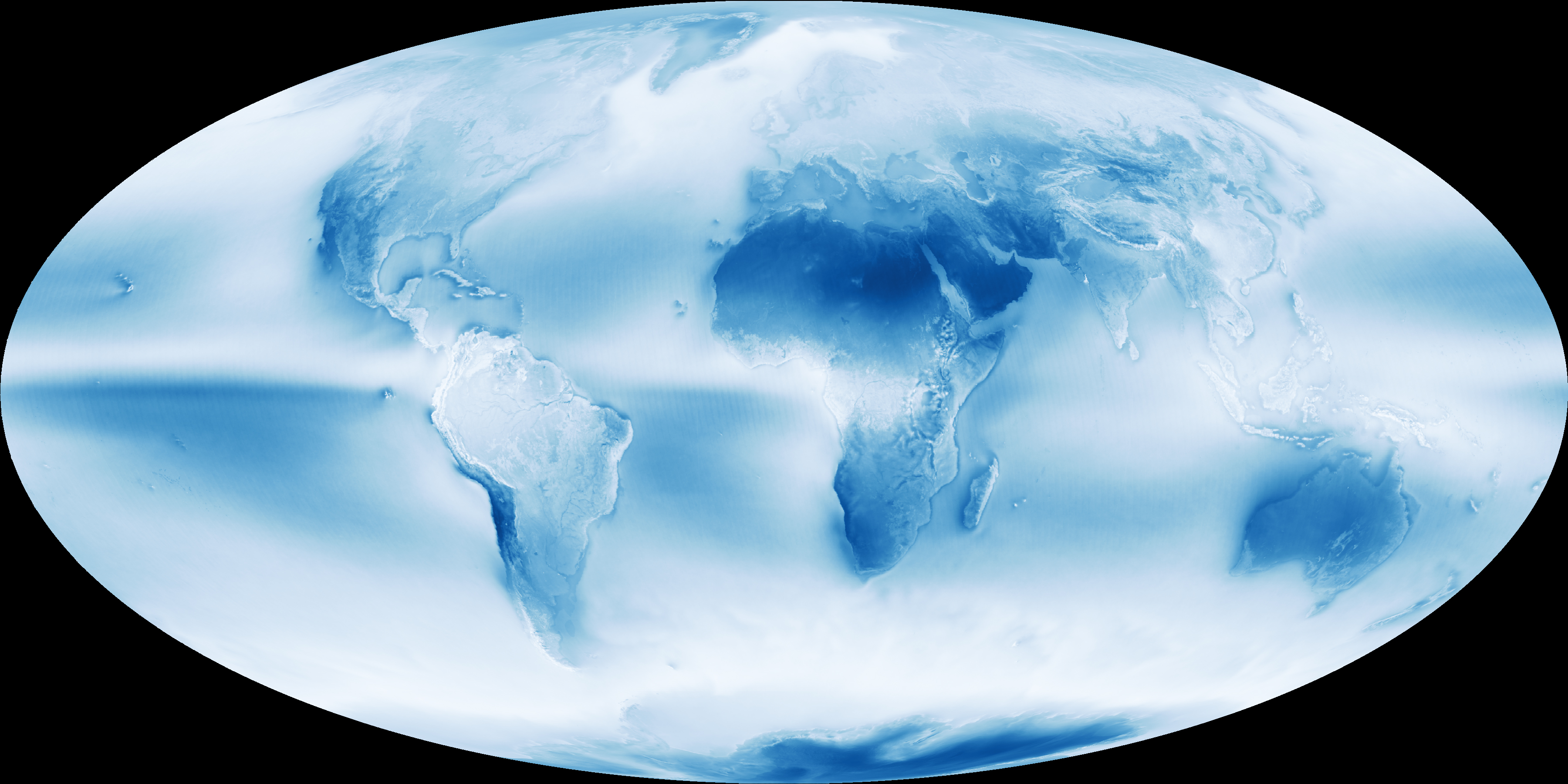 Carte de la couverture nuageuse moyenne de la planète
