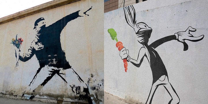 Banksy parodié avec des personnages de dessins animés