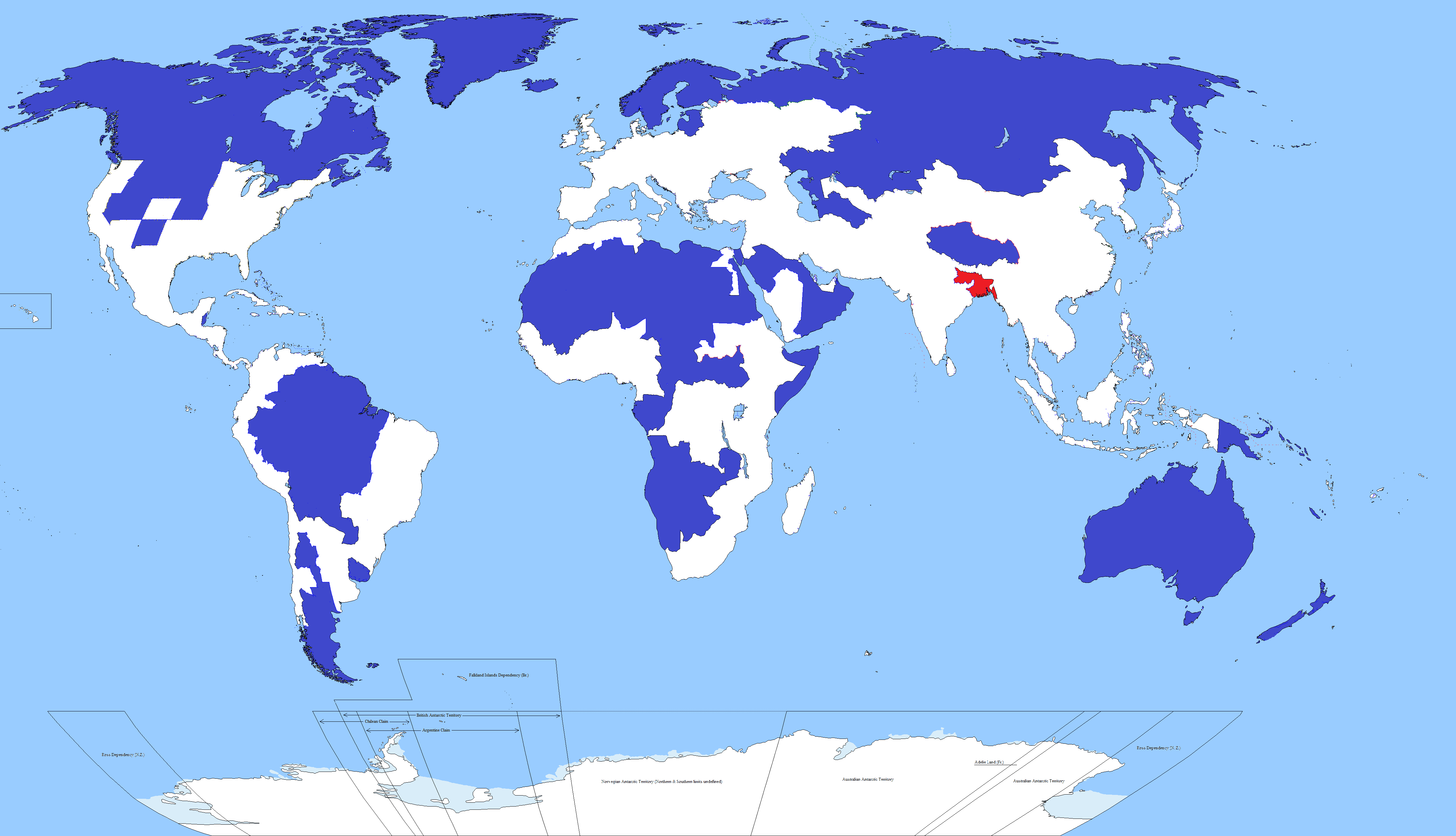 Il y a 5% de la population mondiale dans la zone bleu et la rouge de cette carte