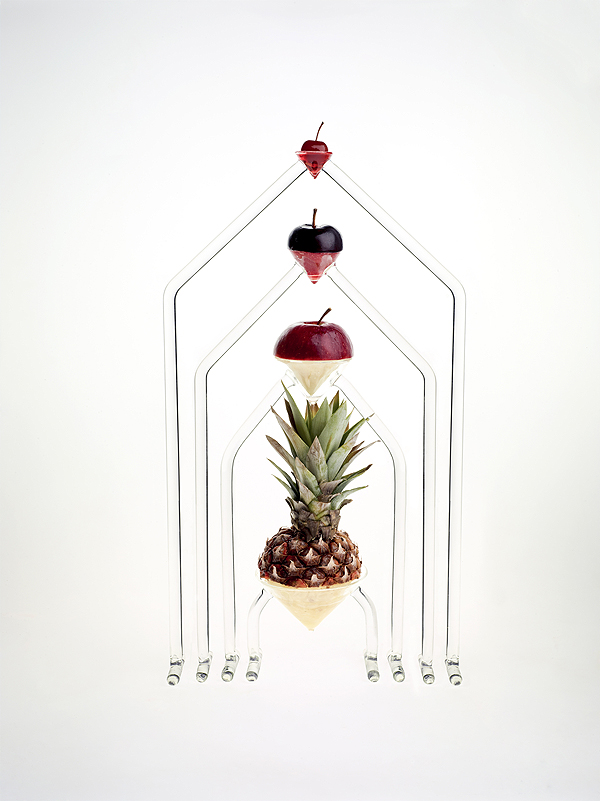 Des présentoirs de verre pour des fruits