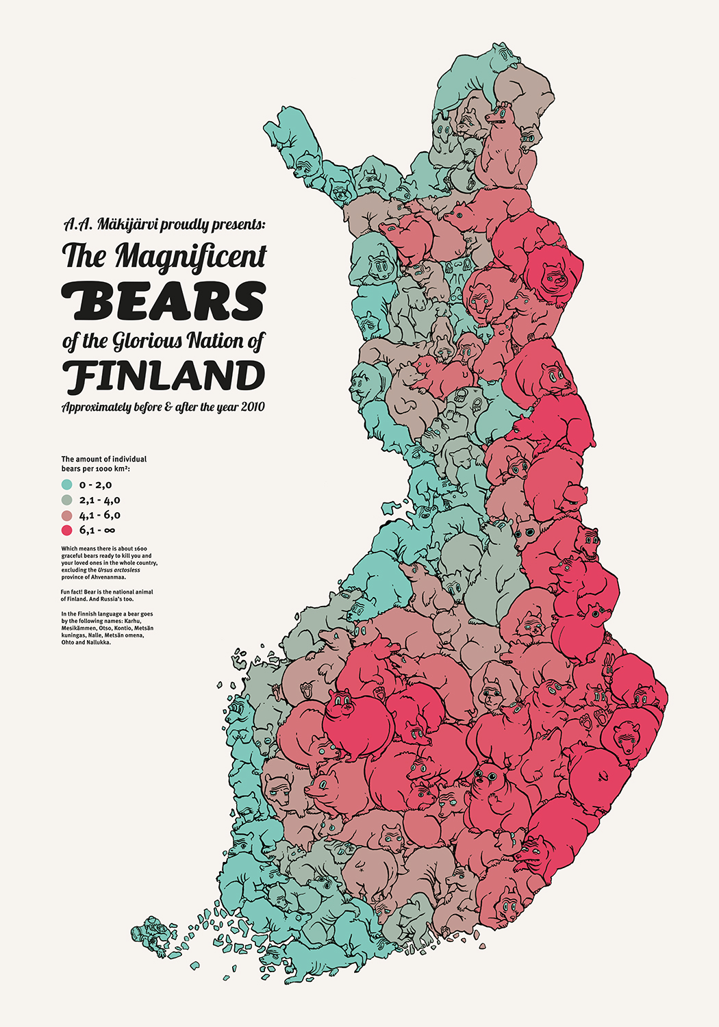 Une carte de la population des ours de Finlande en ours