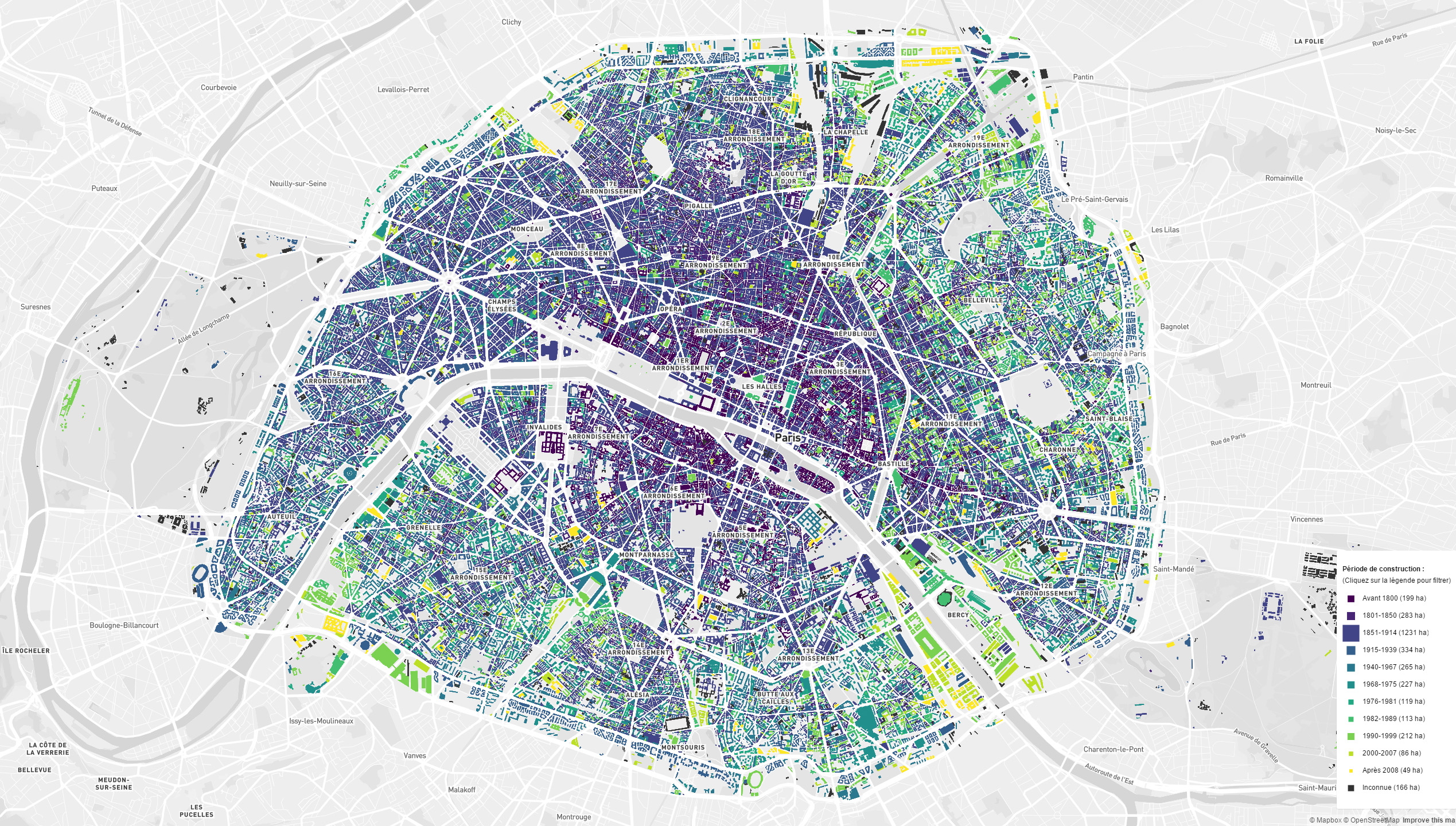 Une carte de l’age des bâtiments de Paris