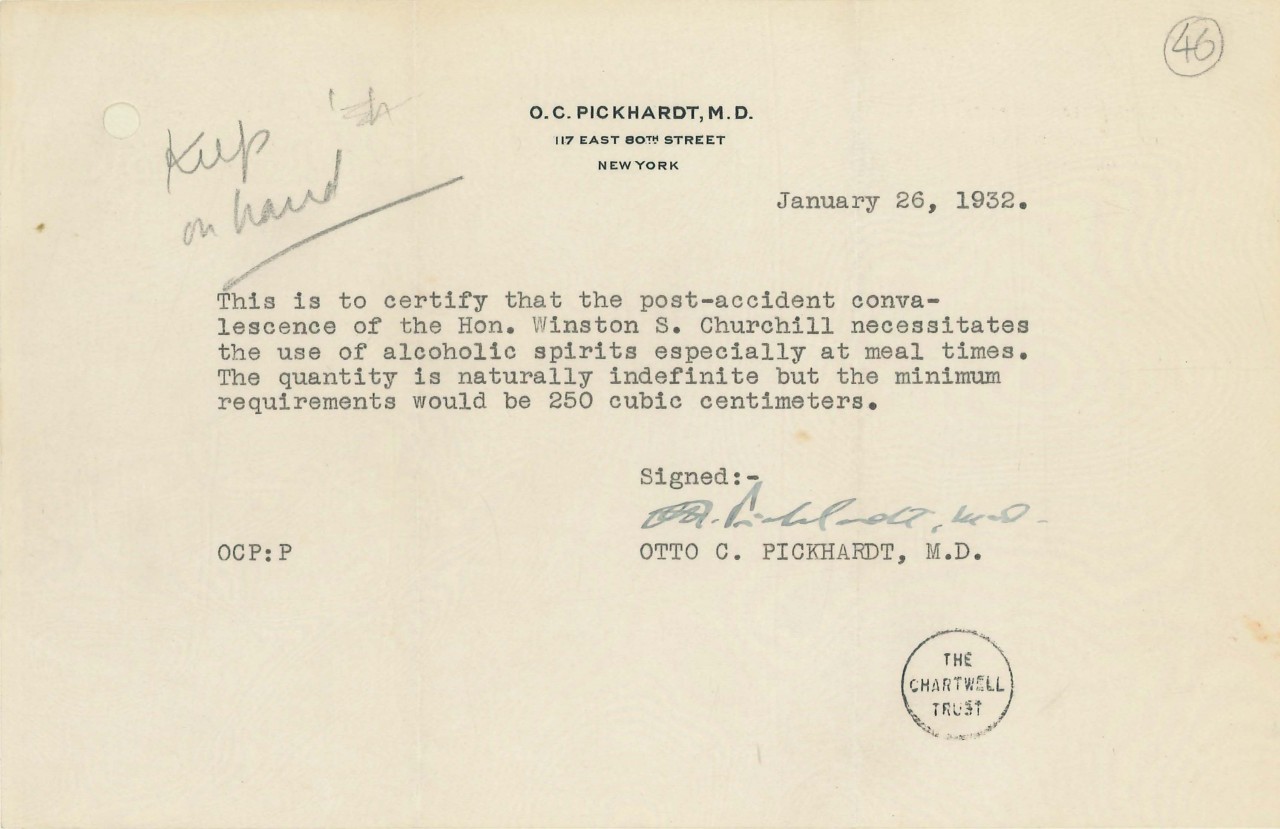 Winston Churchill s’est fait faire une ordonnance pour boire de l’alcool pendant la prohibition