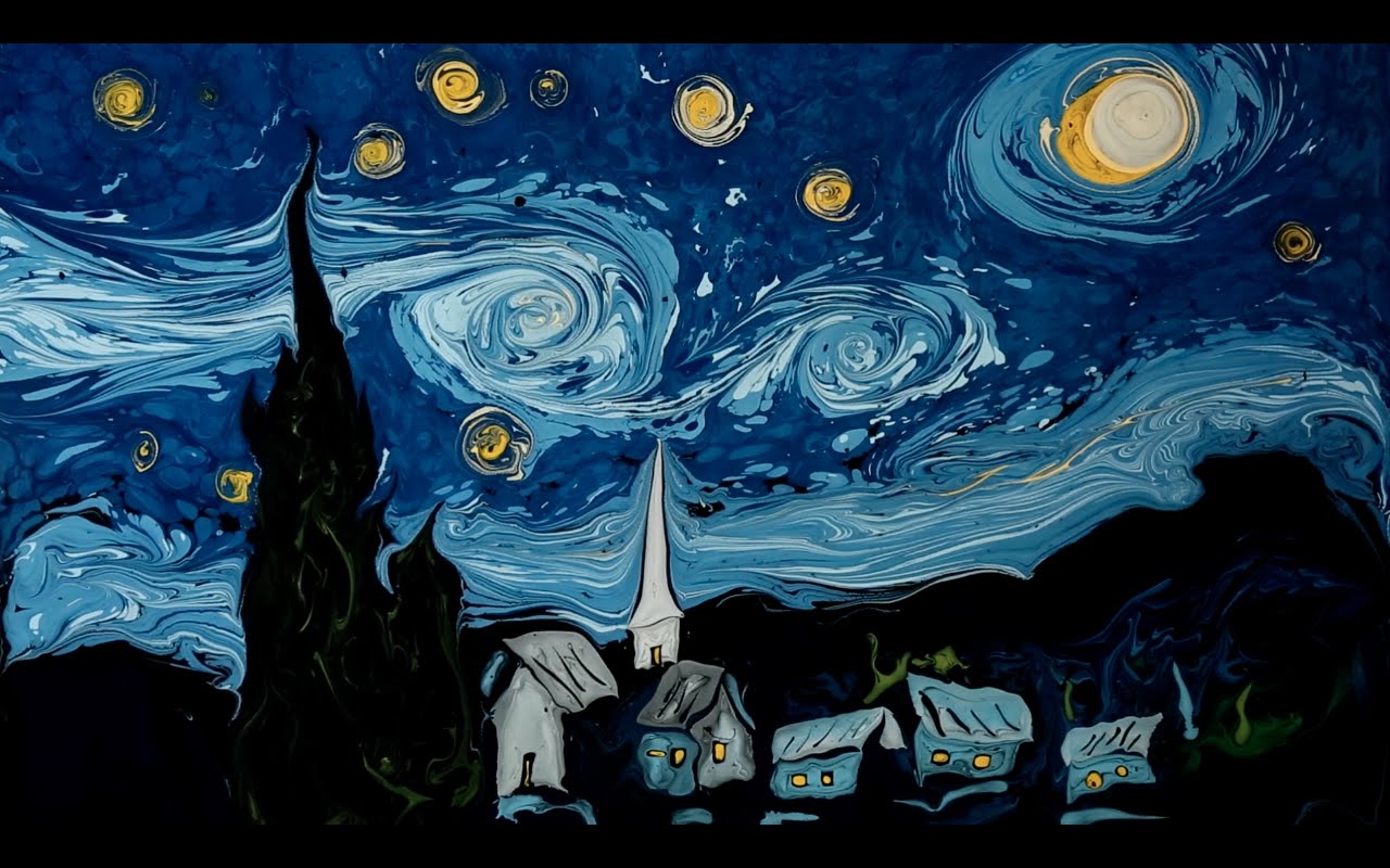 La Nuit étoilée de Van Gogh en faisant flotter de la peinture sur de l’eau