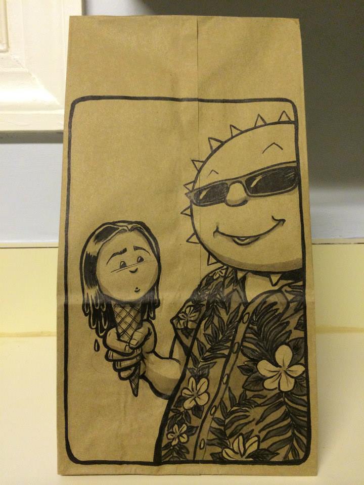 Tous les jours il dessine sur le sac du déjeuner de sa fille