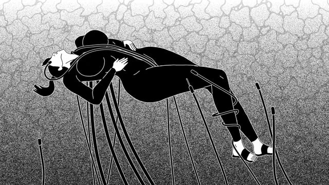 Une animation monochrome d&rsquo;un monde urbain futuriste