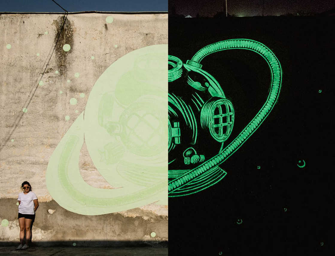 Du street art qui brille dans la nuit avec de la peinture fluorescente